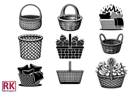 Basket Silhouette Clipart SVG Bundle