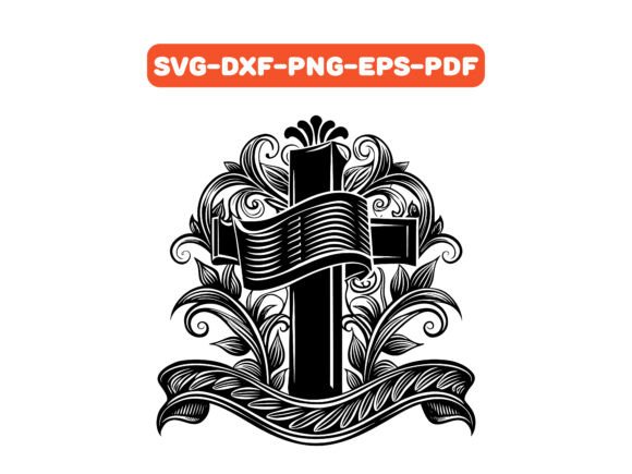 Floral Cross with Decorative SVG Vector