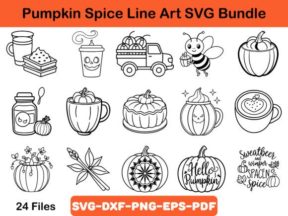 Pumpkin Spice Line Art SVG Bundle